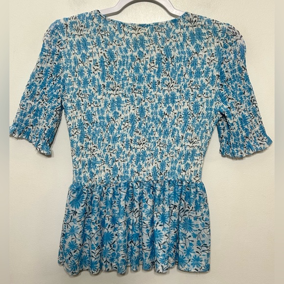 Maeve Anthropologie Ashton Smocked Peplum Blouse Cottagecore Peasant Floral - Picture 7 of 10